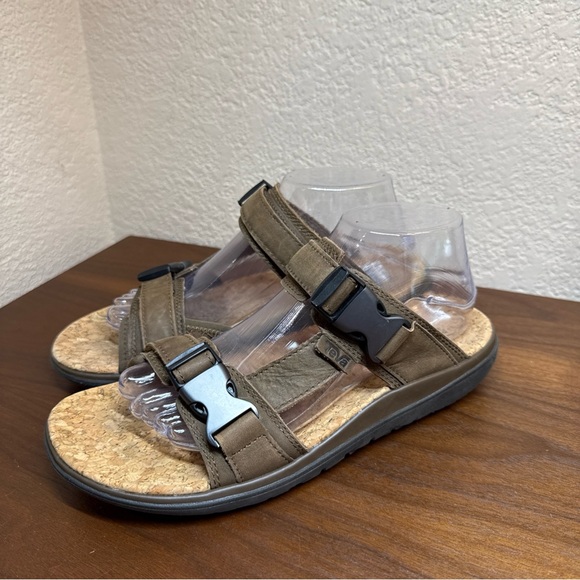 Teva Men's Terra-Float Lux Genuine Leather Slide Sandals Sz 8 Brown Cork Insole - Picture 1 of 13